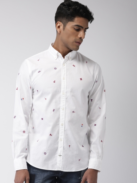 

Tommy Hilfiger Men White Self-Design Casual Shirt