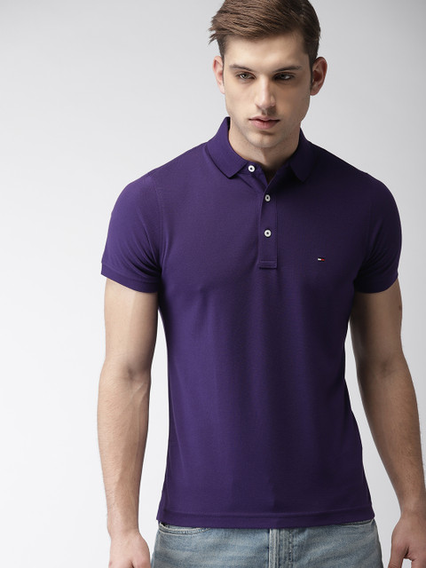 

Tommy Hilfiger Men Purple Solid Polo Collar T-shirt