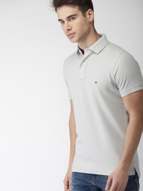 

Tommy Hilfiger Men Grey Solid Polo T-shirt