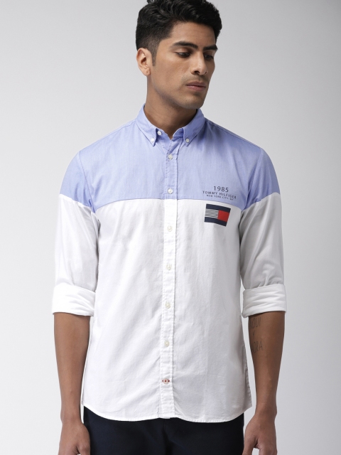 

Tommy Hilfiger Men Blue & White Regular Fit Colourblocked Casual Shirt