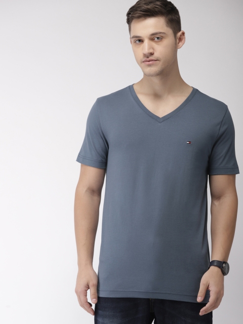 

Tommy Hilfiger Men Blue Solid Pure Cotton T-shirt