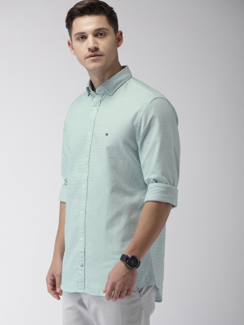 

Tommy Hilfiger Men Green Self Design Casual Shirt
