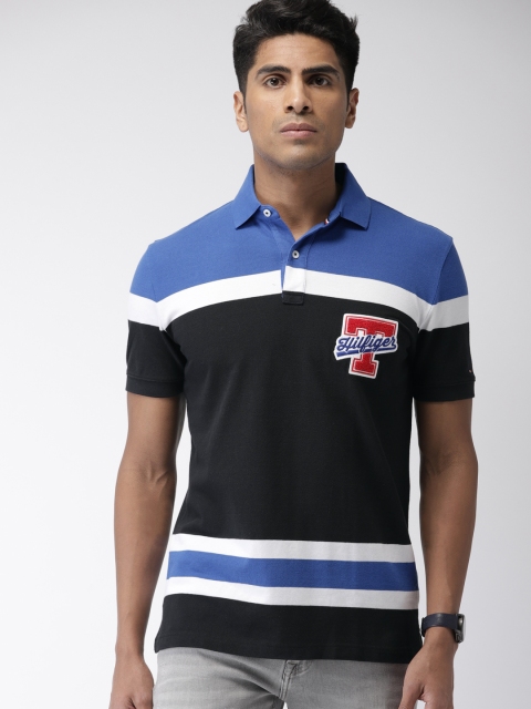 

Tommy Hilfiger Men Black & Blue Colourblocked Polo Collar T-shirt