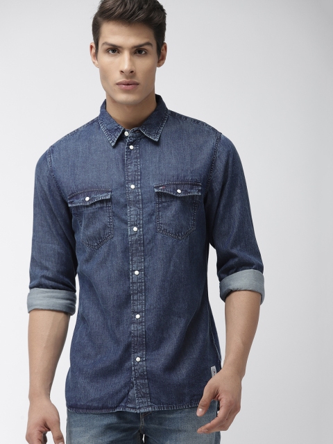 

Tommy Hilfiger Men Navy Blue Regular Fit Solid Denim Casual Shirt