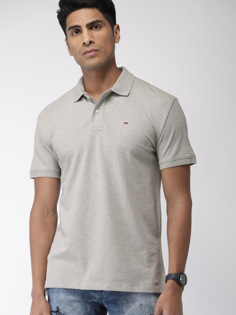 

Tommy Hilfiger Men Grey Melange Regular Fit Solid Polo Collar T-shirt