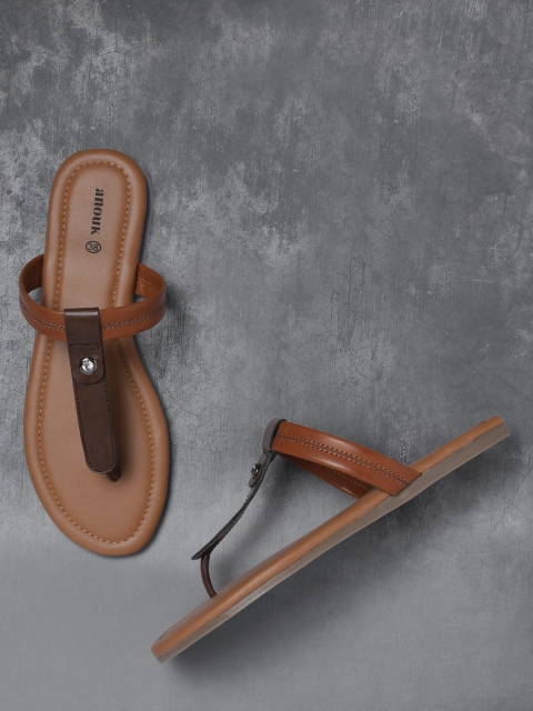 

Anouk Women Brown Colourblocked T-Strap Flats