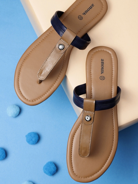 

Anouk Women Brown & Navy Colourblocked T-Strap Flats