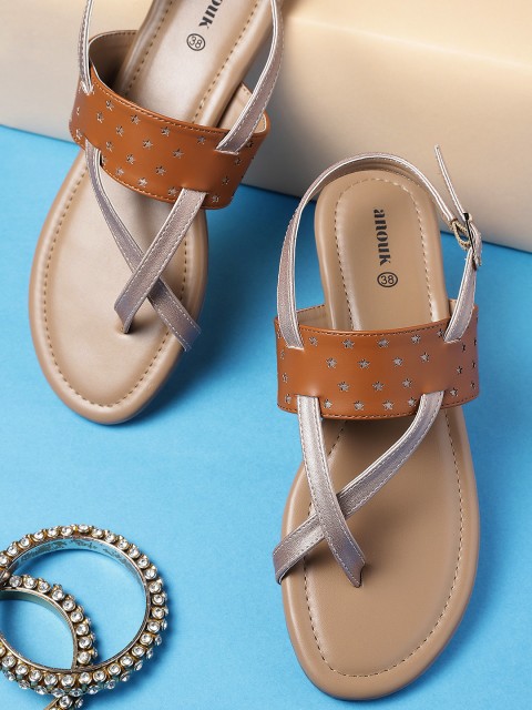 

Anouk Women Brown & Rose Gold-Toned Colourblocked One Toe Flats