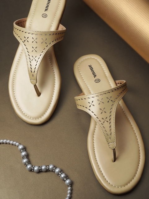 

Anouk Women Gold-Toned Laser Cut Open Toe Flats