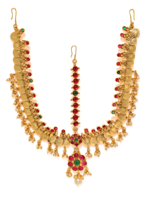 

Rubans Gold Plated &Red Embellished Ruby & Emerald Maatha Patti