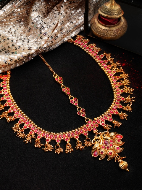 

Rubans Gold-Plated & Red Embellished with Faux Ruby and Emerald Maatha Patti