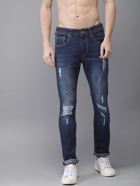 

HERE&NOW Men Blue Skinny Fit Mid-Rise Mildly-Distressed Stretchable Jeans