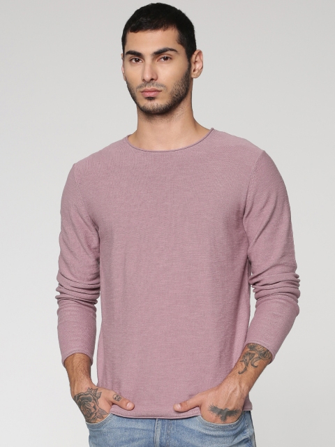 

Jack & Jones Men Mauve Solid Round Neck T-shirt