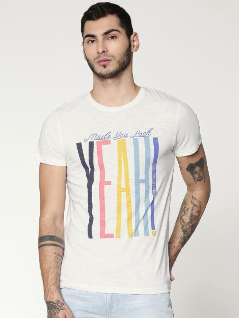 

Jack & Jones Men White Printed Slim Fit Round Neck T-shirt