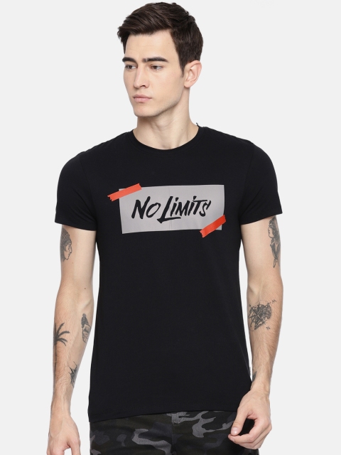 

Jack & Jones Men Black Printed Round Neck Slim Fit T-shirt