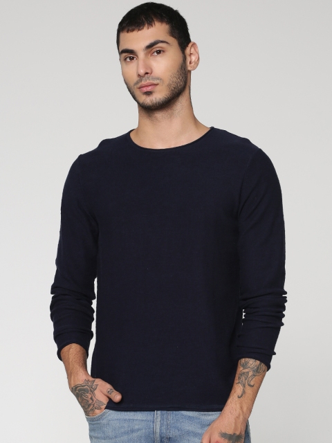 

Jack & Jones Men Navy Blue Solid Round Neck T-shirt