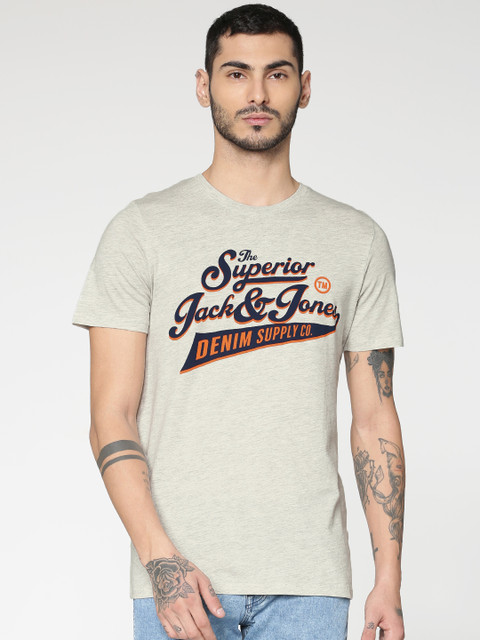

Jack & Jones Men Grey Printed Slim Fit Round Neck T-shirt