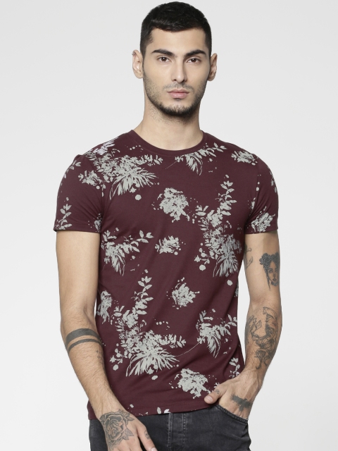 

Jack & Jones Men Burgundy Printed Slim Fit Round Neck T-shirt