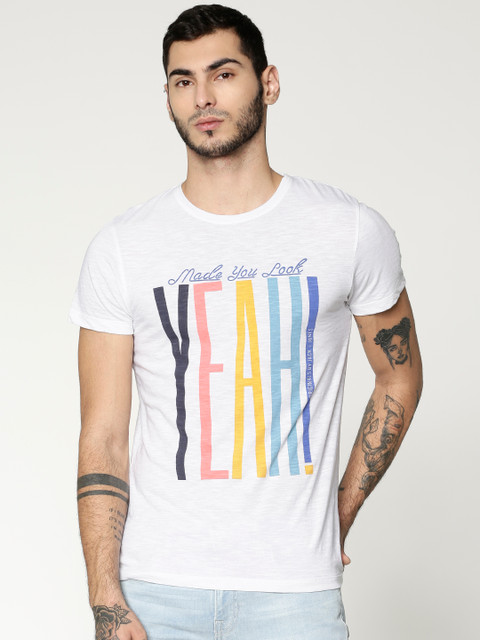 

Jack & Jones Men White Printed Round Neck T-shirt