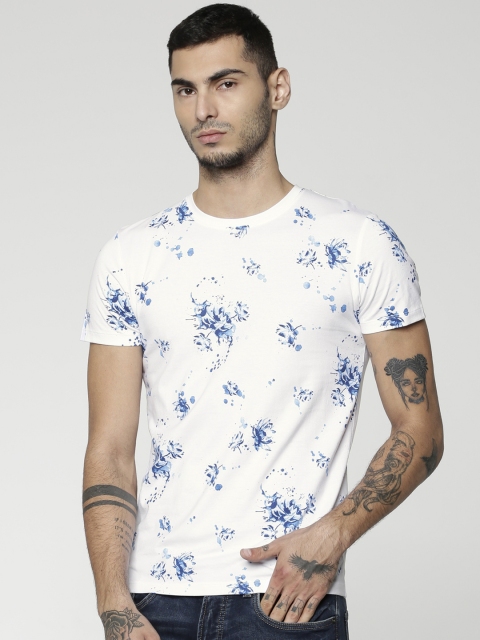 

Jack & Jones Men White Slim Fit Printed Round Neck T-shirt