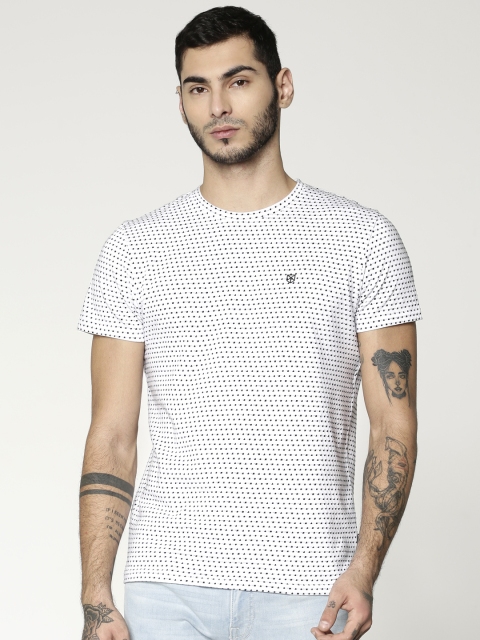 

Jack & Jones Men White & Black Self Design Slim Fit Round Neck T-shirt
