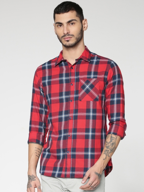 

Jack & Jones Men Red & Navy Blue Slim Fit Checked Casual Shirt