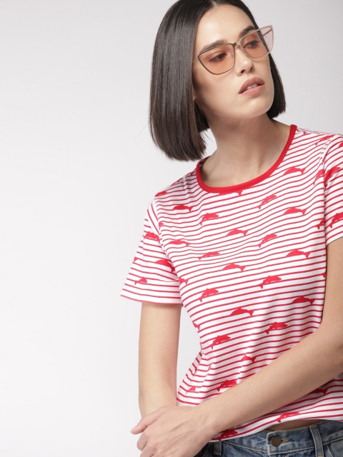 

Harvard Women Red & White Striped Round Neck T-shirt