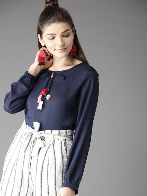 

HERE&NOW Women Navy Blue Solid Top