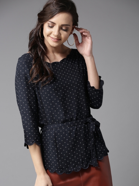

HERE&NOW Women Navy Blue Printed Top