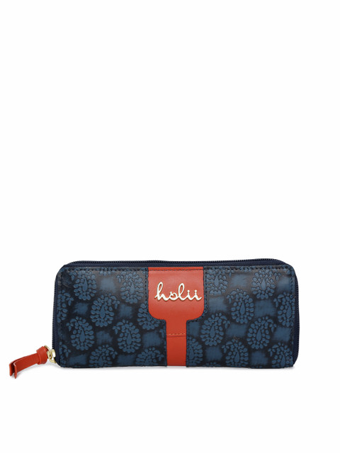 

Holii Women Blue Self Design Zip Around Wallet