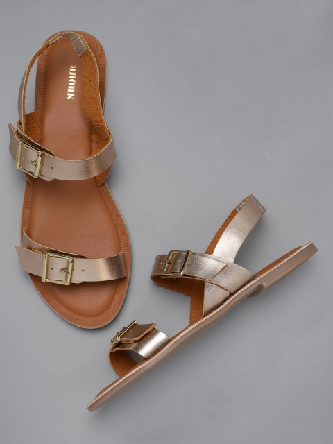 

Anouk Women Gold-Toned Solid Open Toe Flats