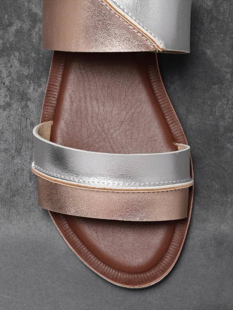 

Anouk Women Silver-Toned & Rose Gold-Toned Colourblocked Open Toe Flats