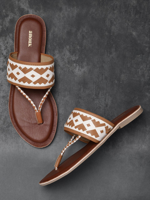 

Anouk Women Tan & White Woven Design Open Toe Flats