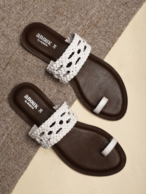 

Anouk Women White Woven Design One Toe Flats