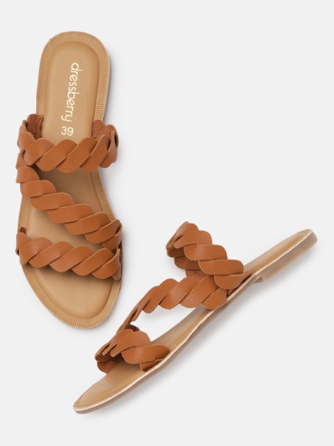 

DressBerry Women Tan Solid Open Toe Flats