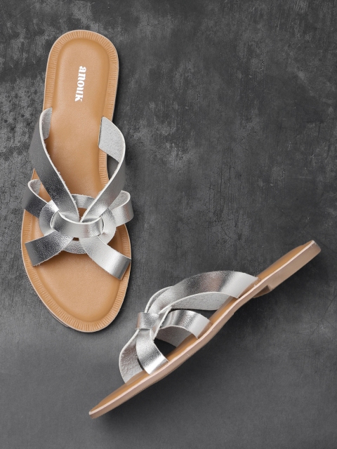 

Anouk Women Silver-Toned Solid Open Toe Flats