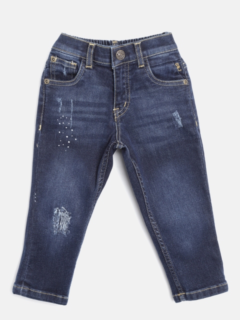 

Gini and Jony Boys Navy Blue Regular Fit Mid-Rise Low Distress Stretchable Jeans