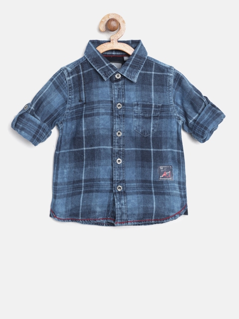 

Palm Tree Boys Blue Regular Fit Checked Chambray Shirt