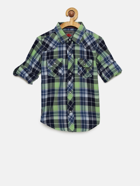 

Gini and Jony Boys Green & Navy Blue Regular Fit Checked Casual Shirt