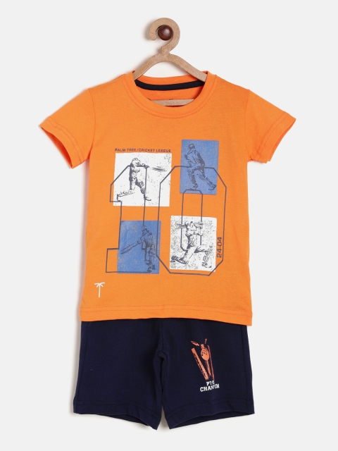 

Palm Tree Boys Orange Printed T-shirt with Shorts