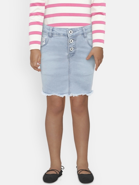 

Palm Tree Girls Blue Washed Distressed Denim Straight Skirt