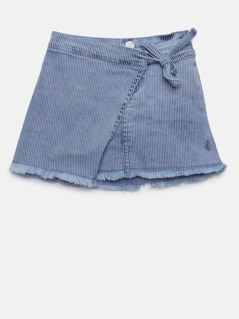 

Gini and Jony Girls Blue Striped Denim A-Line Skirt