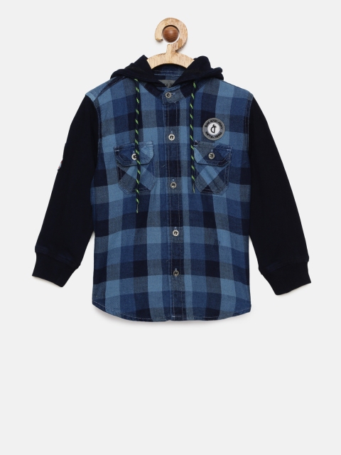 

Gini and Jony Boys Blue Regular Fit Checked Casual Shirt