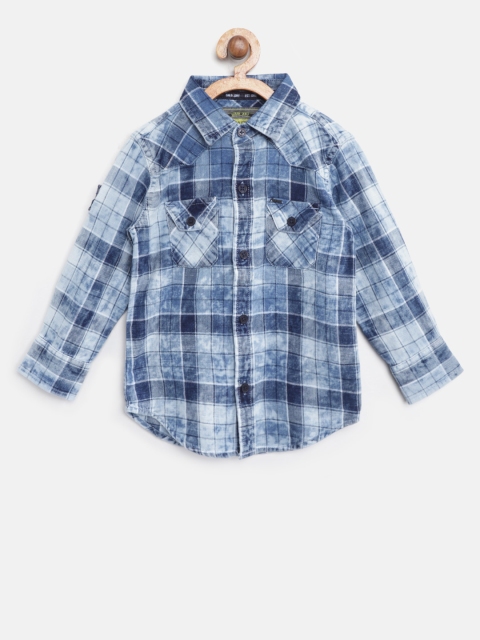 

Gini and Jony Boys Blue & White Regular Fit Checked Denim Casual Shirt