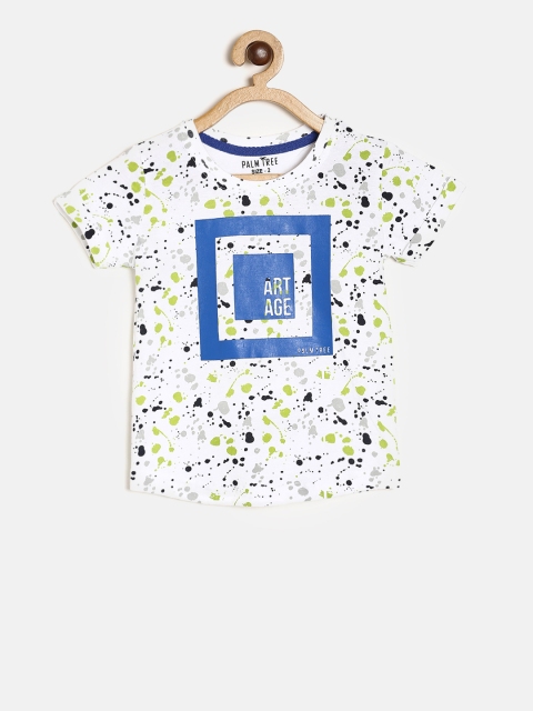 

Palm Tree Boys White & Blue Printed Round Neck T-shirt