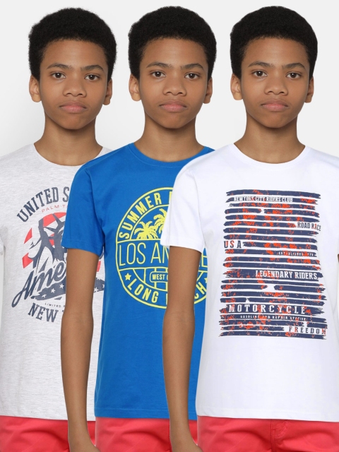 

Palm Tree Boys Pack Of 3 Printed Round Neck T-shirts, Grey