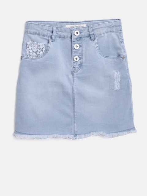 

Palm Tree Girls Blue Solid Denim Straight Skirt