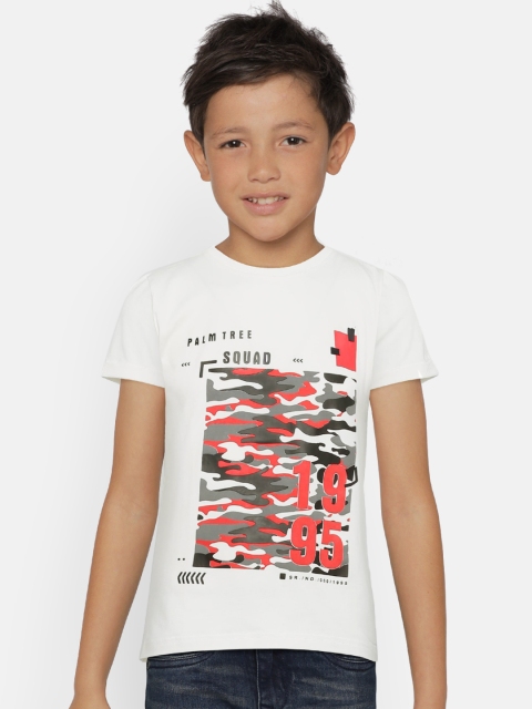 

Palm Tree Boys White Camouflage Print Round Neck T-shirt
