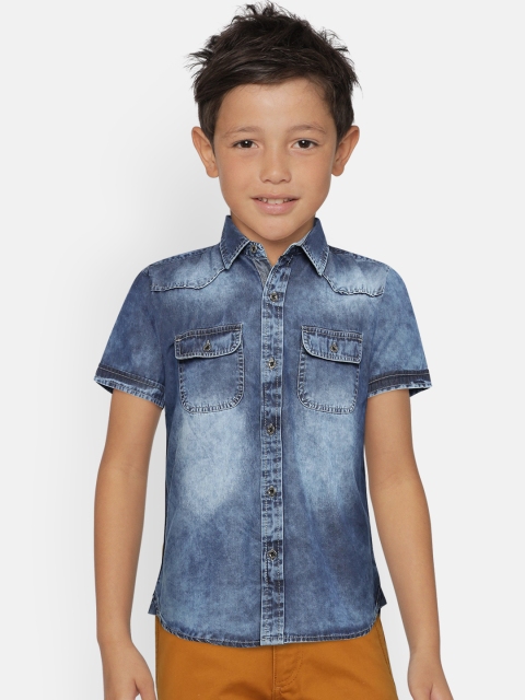 

Palm Tree Boys Blue Regular Fit Washed Denim Shirt