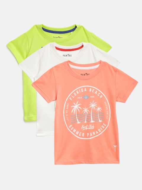 

Palm Tree Boys Pack of 3 Printed Round Neck T-shirts, Peach